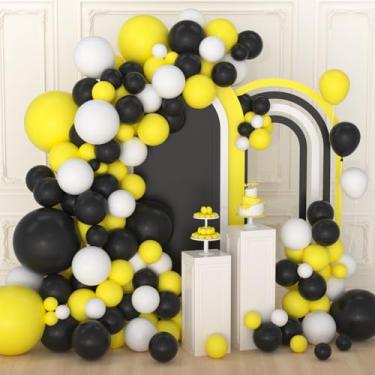 Imagem de Kit de arco de guirlanda de balão amarelo preto e branco - 122 peças de balões de festa de primavera balões amarelos e pretos para decoração de festa de aniversário de casamento, aniversário de abelha
