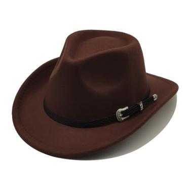 Imagem de Chapéu de cowboy infantil unissex para meninas e meninos, chapéu de vaqueira ocidental com cinto, aba larga, chapéu Fedora, fantasia