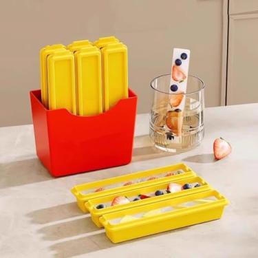 Imagem de Bandeja de gelo em forma de batata frita com caixa magnética de armazenamento – palitos de gelo finos para garrafas estreitas, 28 g por cubo, sem BPA