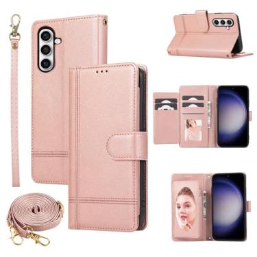 Imagem de Dswteny Capa carteira compatível com Samsung Galaxy S24/S25 5G, alça transversal, suporte para cartão de crédito espelhado, capa para celular S 24 24S 25 25S G5 SM-S931U feminino masculino ouro rosa