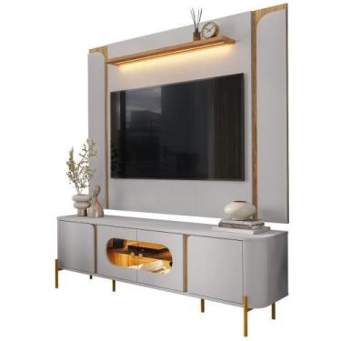 Imagem de Painel Maresias E Rack Juquehy Tv 75 Pol 180 Cm Off White Cinamomo Bec