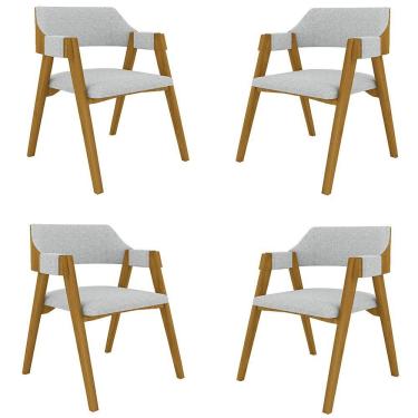 Imagem de Kit 4 Cadeiras Sala De Jantar E Jogos Carteados Madeira Maciça Poker Linho Cinza-mel G42 - Gran Belo