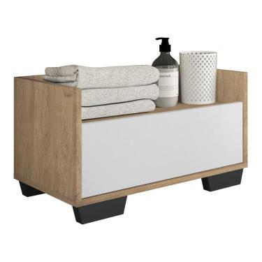 Imagem de Gabinete Armário Banheiro 80Cm Multimóveis V5001 Rustic/Branco/Preto Rustic/Branco/Preto