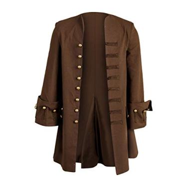 Imagem de Nasfotim Jaqueta masculina de pirata medieval, casaco steampunk, capitão, adulto, cosplay, fantasia de carnaval, Marrom, G