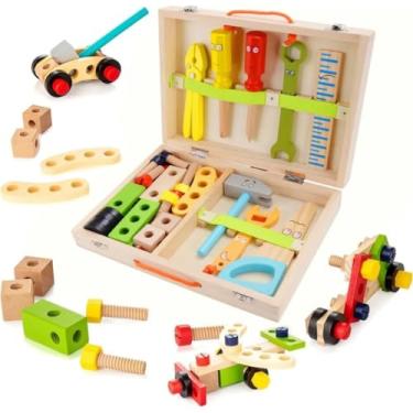 Imagem de Bancada de Ferramentas Em Madeira 34 Peças Diversão Criatividade E Aprendizado Em Cada Montagem Transforme A Brincadeira Em Aprendizado Com O Kit de Ferramentas De Madeira