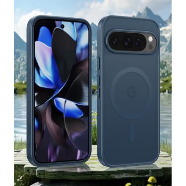 Imagem de Capa para Google Pixel 10 Pro XL/Pixel 9 Pro XL: Capa protetora magnética fosca à prova de choque resistente e translúcida - Capas protetoras rígidas e finas de grau militar à prova de quedas (azul