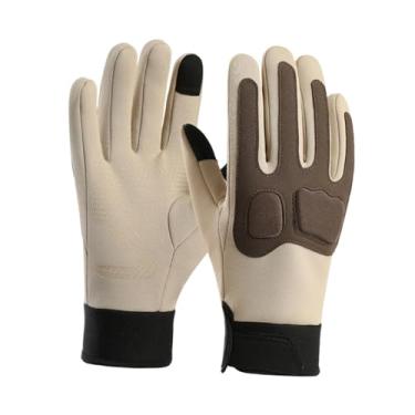 Imagem de Mqetly Luvas de motocicleta com tela sensível ao toque, antiderrapantes, quentes, impermeáveis, de inverno para homens e mulheres, para quadriciclo, Café Bege
