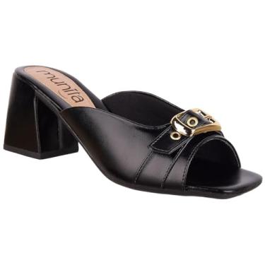 Imagem de Sandália Feminina Tamanco Mule Salto Geométrico Confortável Elegante Munita (PRETO, BR, Adulto, Numérico, 39)