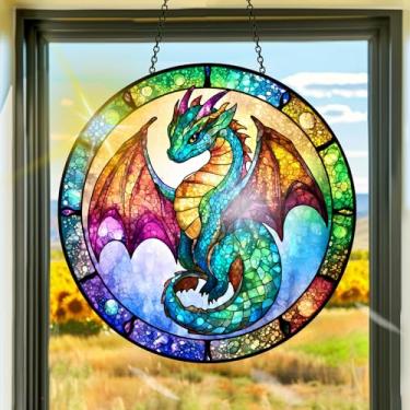 Imagem de Acrílico colorido, apanhador de sol, decoração de janela pendurada de dinossauro, arte de parede de arco-íris, para sala de estar, quarto, varanda, interior e exterior, jardim, enfeites de Natal 19 x