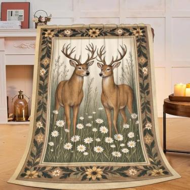 Imagem de Cobertor de veado rústico cervo animal caça alce cobertor macio aconchegante lã felpuda coisas quentes roupa de cama berçário vida selvagem cobertores presentes para meninos meninas crianças adultos