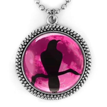 Imagem de Colar de lua cheia de corvo - pingente de lua roxa, corvo de Halloween, joia feita à mão, prata ou preto - 96-RN, Large, Metal, Sem Pedra Preciosa