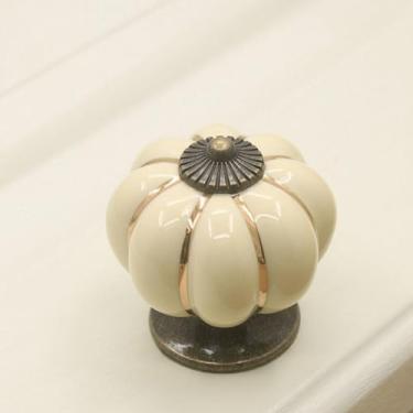 Imagem de Puxadores de gaveta, furo único, retrô, estilo europeu, puxador simples rural de leopardo, alça de abóbora de cerâmica (branco)