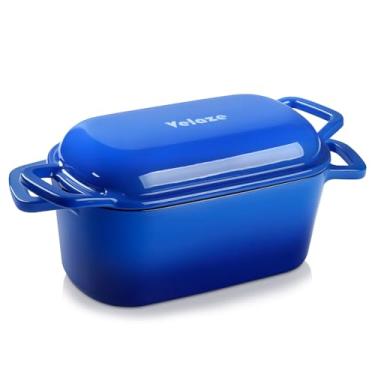 Imagem de Velaze Forno holandês de 3,6 litros para assar pão, forno oval de ferro fundido com tampa e alças duplas, seguro para forno a 260 °C para fermento caseiro (azul)