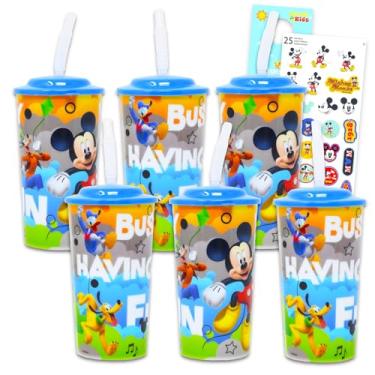 Imagem de Conjunto de copos Disney Mickey Mouse – Pacote com 6 copos Mickey com canudo e adesivos Mickey (copo Mickey para crianças e adultos)