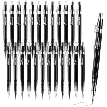 Imagem de Gueevin 24 peças de lapiseira de metal com ponta de caneta, caneta mecânica, retrátil, recargas automáticas para escrever desenho assinatura (0,5 mm, preto)