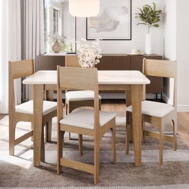 Imagem de Conjunto De Jantar Mesa De Cozinha Nicoli Com 4 Cadeiras Estofadas Mel Off