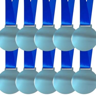 Imagem de Kit 50 Medalhas Para Premiação Esportiva 50mm Com Fita Azul