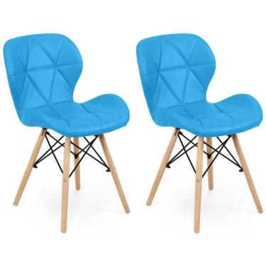 Imagem de Kit 02 Cadeiras Charles Eames Eiffel Slim Wood Estofada - Azul