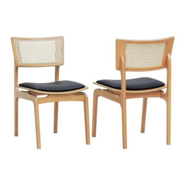 Imagem de Kit 2 Cadeiras Apollo Madeira Maciça Encosto Telinha Assento Anatômico - Natural Estofado Corano Preto