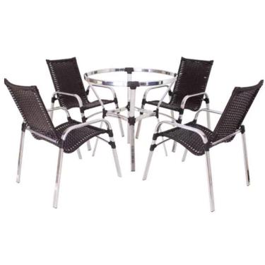 Imagem de Jogo De Mesa Ascoli Com Cadeiras Emily Em Alumínio Trama Tabaco