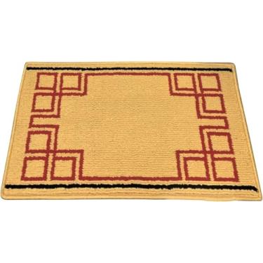 Imagem de Tapete de entrada antiderrapante com padrão de moldura linear, cozinha doméstica, tapete confortável, 2 tons de cor 43 x 71 cm (bege)