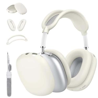 Imagem de TSKVT Capa de silicone para AirPods Max, capa de fone de ouvido transparente e macia para AirPod Max, acessórios protetor antiarranhões para Apple AirPods Max (Starlight, 3 em 1)