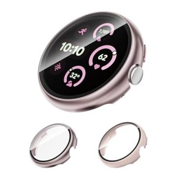 Imagem de Pacote com 2 capas com vidro temperado para Google Pixel Watch 3 protetor de tela 45 mm mulheres e homens, capa rígida de proteção geral resistente a arranhões para Google Pixel Watch 3, acessórios de