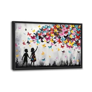 Imagem de Banksy Arte de parede grande para sala de estar tela de grafite colorido decoração de parede grande borboleta rua pop art pinturas emolduradas decorações de arte para quarto escritório sala de jantar