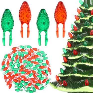 Imagem de Boao 120 peças de lâmpadas de substituição de árvore de Natal de cerâmica de plástico transparente, acessórios para árvores de Natal de cerâmica e projetos DIY (verde e vermelho, médio)
