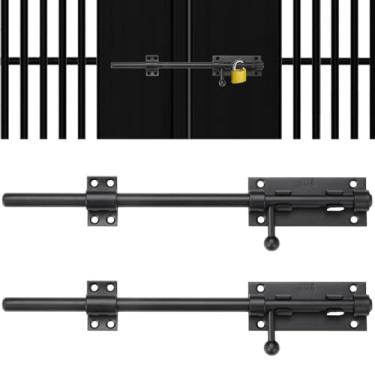 Imagem de Chewtoyo Travas de parafuso deslizantes de aço inoxidável 304 resistentes, 2 pacotes com orifício de cadeado, portões, celeiros, cercas, travas de parafuso de barril preto fosco para portão de porta