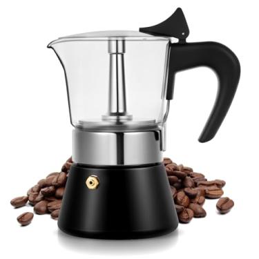 Imagem de Suiitat Pote Moka de indução, 4 xícaras (201 g) com tampa de vidro de cristal e panela Moka de aço inoxidável, cafeteira de café expresso clássica, preta