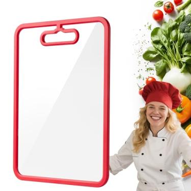 Imagem de FYCTIO Tábua de corte de vidro temperado para balcão de cozinha, tábua de cortar com bordas antiderrapantes, conjunto de tábua de corte não tóxica, lavável na lava-louças, resistente ao calor e quebra