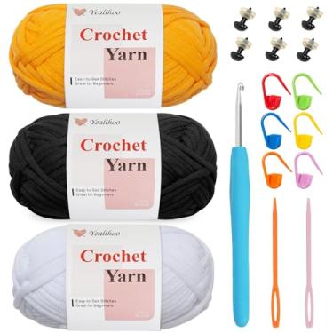 Imagem de Fio de crochê fácil para iniciantes, kit de crochê Penguin Amigurumi, pacote com 3 fios para iniciantes de 51 g para crochê e tricô, grosso e macio com tutoriais em vídeo, pontos fáceis de ver, médio