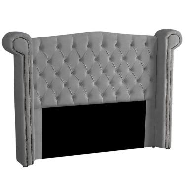 Imagem de Cabeceira Casal Queen Size Estofada Para Cama Box Ayla Veludo Cor Cinza Claro