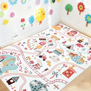 Imagem de Lacomfy Tapete infantil 1,2 x 1,8 m de fazenda e floresta para quarto de meninos e meninas, tapete de brinquedo para quarto, sala de jogos, berçário, sala de estar, tapete educacional macio para área