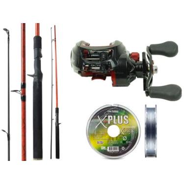 Imagem de Conjunto para Pesca Vara Carbono 1,50m 25lb + Carretilha + Linha Multi