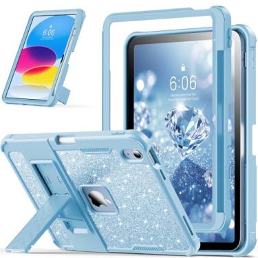 Imagem de INFILAND Capa infantil para iPad A16 11 polegadas 11ª geração, iPad 10ª geração, capa protetora resistente à prova de choque com suporte, capa fofa de glitter para meninas, mulheres, rosa (azul)