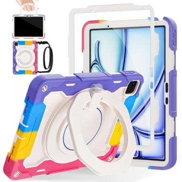 Imagem de ROISKIN Capa para iPad Air de 11 polegadas/Air 6ª geração M2 2024 com protetor de tela HD, alça de ombro [proteção contra quedas de 15 pés] Capa militar resistente para Air 11/Air 6ª geração - suporte