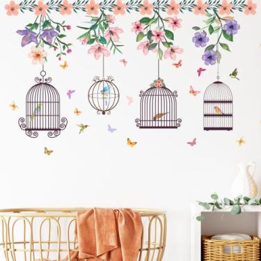Imagem de Adesivo de parede Creative Floral Birdcage Butterfly Flower PVC - yiwe