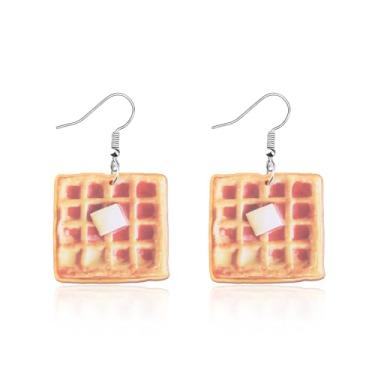 Imagem de BLEOUK Brinco de waffles presente para amantes de waffles para café da manhã, joias temáticas de waffle, Small, Metal, na unknow