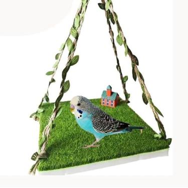 Imagem de YOMENO O conjunto de acessórios para répteis de 14 cm inclui tapete de grama artificial e rede decorativa de chalé vermelha para pendurar para animais de estimação, plataforma multifuncional para