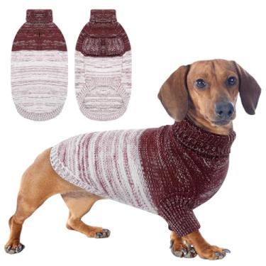Imagem de Queenmore Suéter de malha para cães, suéter de gato de estimação com gola rolê, roupas de cachorro para clima frio, costura de tricô com orifício para coleira para cães pequenos e médios (roxo, M)