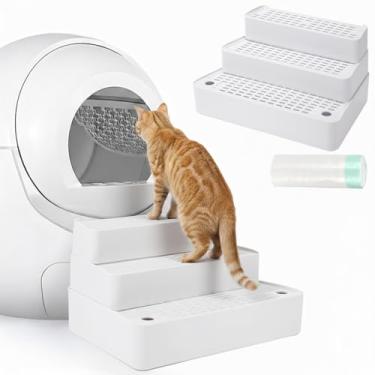 Imagem de Vesici Caixa de areia ajustável de 3 degraus com 20 sacos de lixo degraus de animais de estimação para gatos com função de filtro antiderrapante escada de areia para gatos para caixa automática