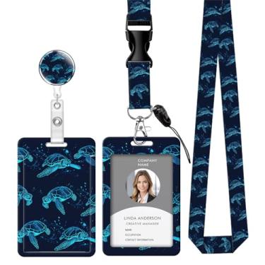 Imagem de Cordão retrátil para crachá de identificação com clipe e chaveiro, ajustável, bonito carretel durável, perfeito para mulheres enfermeiras, professoras, trabalhadoras de escritório (animal de praia