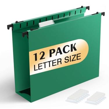 Imagem de SHUTEX Pastas de arquivo suspensas reforçadas, verde, com capacidade extra para 500 folhas tamanho carta, expansão de 5 cm, pacote com 12 unidades, projetado para arquivos em massa e gráficos médicos