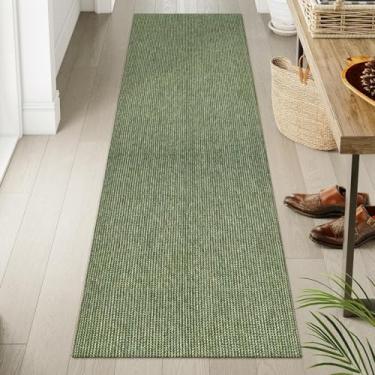Imagem de Uphome Tapete de corredor longo, tapete de cozinha boho lavável 5,8 x 20,3 cm, antiderrapante trançado de algodão Famhouse corredor de entrada de pelo baixo, resistente a manchas para corredores,
