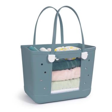 Imagem de Bolsa grande de praia com janela visual, à prova d'água e à prova de areia com material EVA (verde vidro)