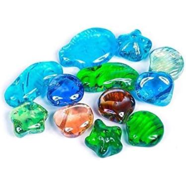 Imagem de ARSUK Contas de vidro (12 peças) pedras preciosas premium contas de vidro para vasos mármores de vidro plano seixos decorativos contas de mosaico pedras preciosas enchimento de vaso pedras florais