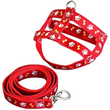 Imagem de Peitoral para Cachorros,N°4,Ajuste Fácil no Corpo do Pet, Pata Osso, Coleira Peitoral Regulável, Confortável e Resistente,Vermelho