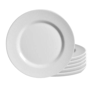 Imagem de Jogo 6 Pratos Sobremesa Plissan Relevo Branco Cerâmica Alleanza 20cm